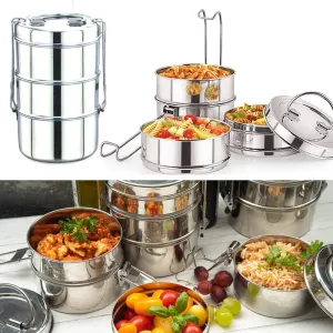 4 Tier Stainless Steel Tiffin Lunch Box for School - Silver