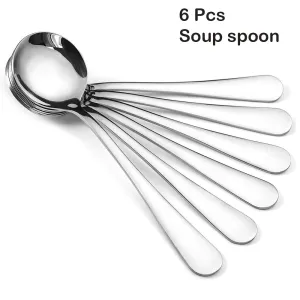 6/12 Pieces Stainless Steel Dinner Table - 6Pcs Soup spoon