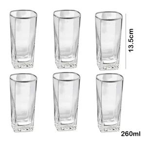 6Pcs- 260ml Water Glasses Square Base Drinking Glass - 260ml