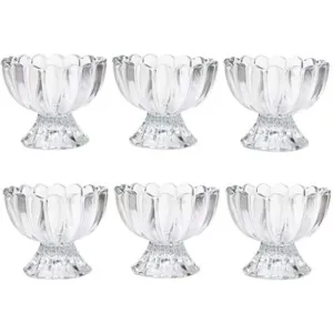 6Pcs -Glass Ice Cream Dessert Bowl Clear Tulip Flower Shape