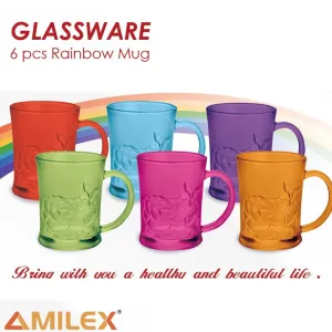 6Pcs Rainbow Glass Mug Set, Multicolour Tea Cup - Multicolor