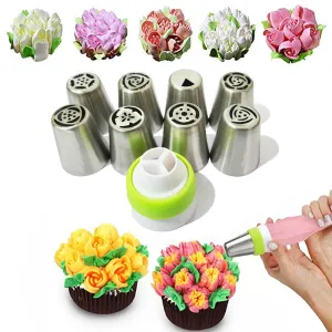 9 Pcs Set Stainless Steel Nozzle Steel Russian Tips Flower