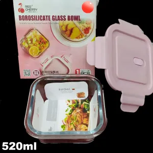 Borosilicate Glass Food Storage Bowl Airtight - 520ml Square