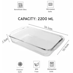 Borosilicate Glass Storage Baking Dish - 2.2L Rectangle