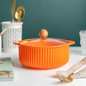 Ceramic Bowl with Lid Noodle, Soup Bowl 850ml - Orange