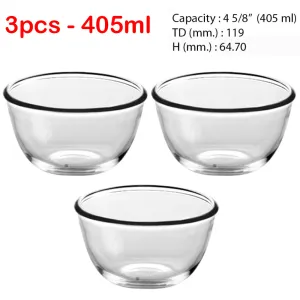 Classic Transparent Glass Bowl for Mixing - 3pcs 405ml
