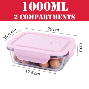 High Borosilicate Glass Food Storage - 1000ml 2compt 1pcs