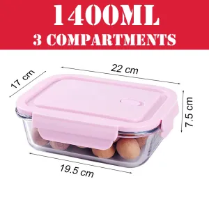 High Borosilicate Glass Food Storage - 1000ml 3compt 1pcs