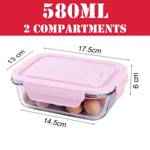High Borosilicate Glass Food Storage - 580ml 2compt 1pcs