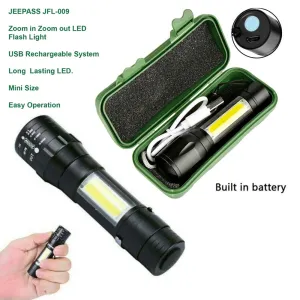 Rechargeable Mini LED Flashlight, USB, High Powerful - Black