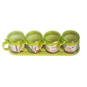 Set of 4Pcs Transparent Glass Spice Containers and - Green