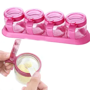 Set of 4Pcs Transparent Glass Spice Containers and - Pink