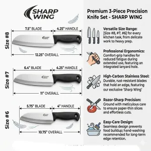 Sharp Wing Knifes Stainless Steel Razor-Sharp - 3pcs 3size
