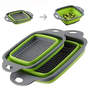 Square Draining Basket 2 Pcs - Silicone Kitchen - Green