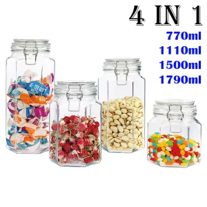 Square/Hexagonal Glass Food Storage Jars - 4in1 9Hexangonal