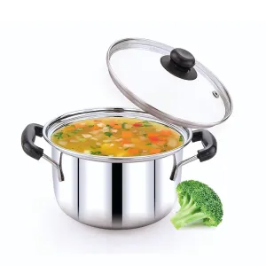 Stainless Steel Cookware Soup Pot with Glass Lid - Silver