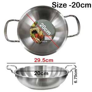 Stainless Steel Low Stew Pot with Glass Lid - 20cm With Lid