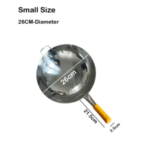 Stainless Steel Wok Pan Fry Pans with Wooden - 26cm diameter