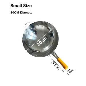 Stainless Steel Wok Pan Fry Pans with Wooden - 30cm diameter