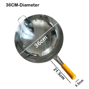 Stainless Steel Wok Pan Fry Pans with Wooden - 36cm diameter