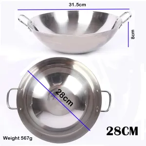 Stainless Steel Wok Pan With Handles,Fry Pan - 28CM