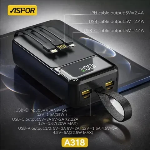 Aspor A318 40000mAh Fast Charging Power Bank 22.5W - image 4