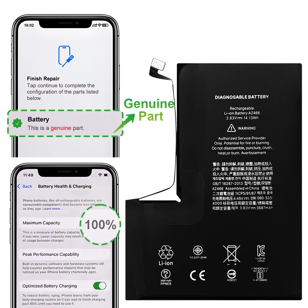 DIAGNOSABLE used part Apple iphone Battery for iphone