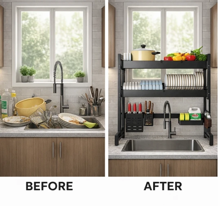 Double Layer Retractable Over Sink Dish Drying Rack - image 2