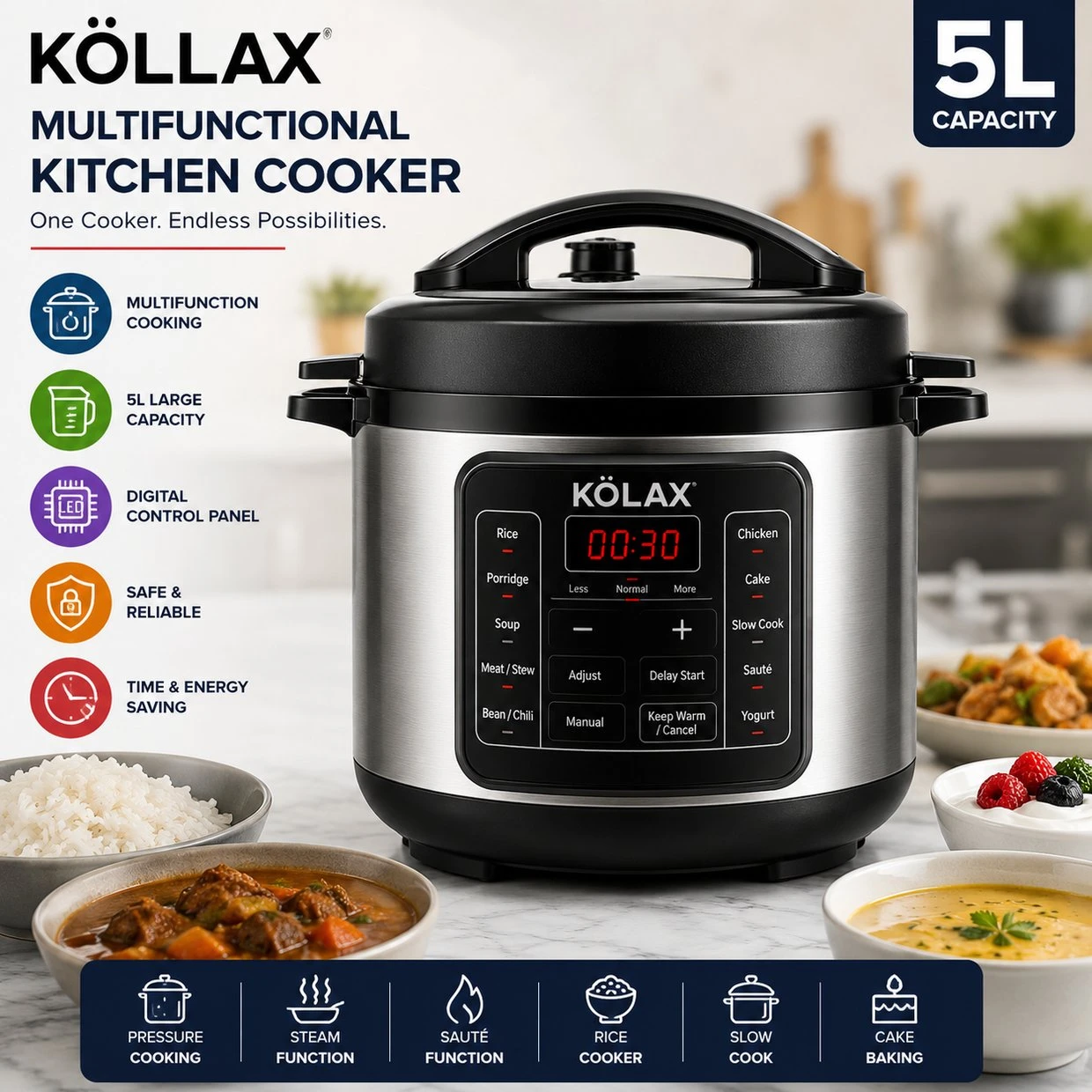 KOLAX MULTI FUNCTIONAL KITCHEN COOKER 5l