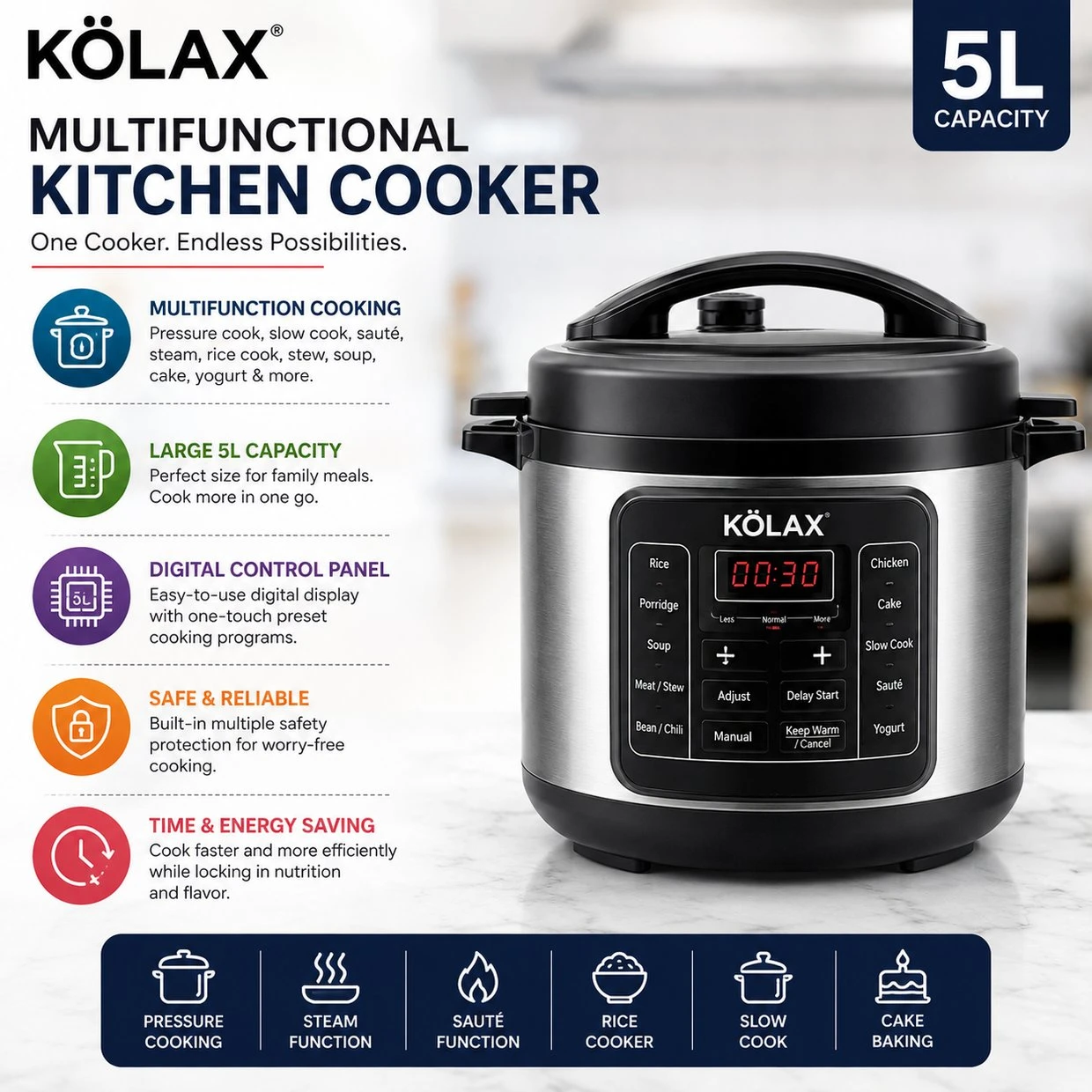 KOLAX MULTI FUNCTIONAL KITCHEN COOKER 5l - image 3