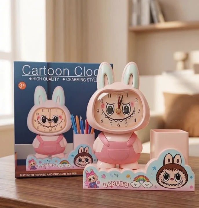 labubu cartoon clock & pen holder