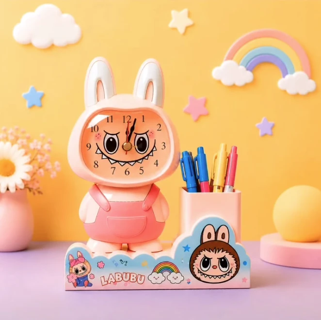 labubu cartoon clock & pen holder - image 3