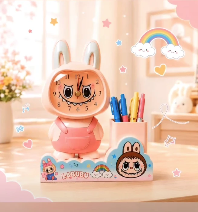 labubu cartoon clock & pen holder - image 2