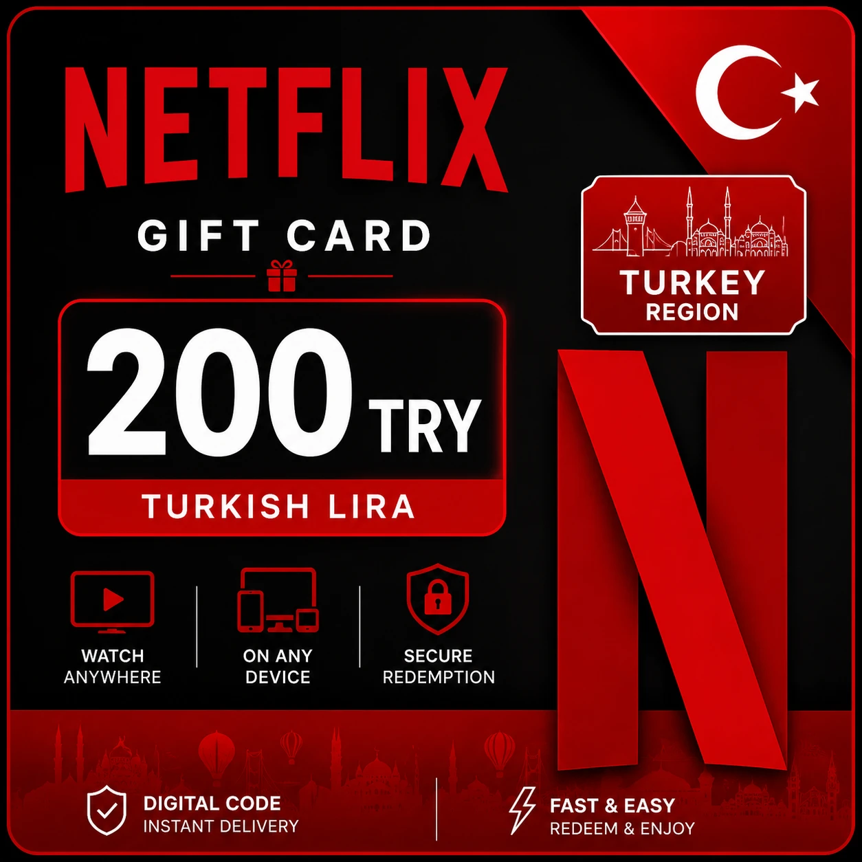 Netflix Gift Card 200 TRY (Turkey) – Digital Code