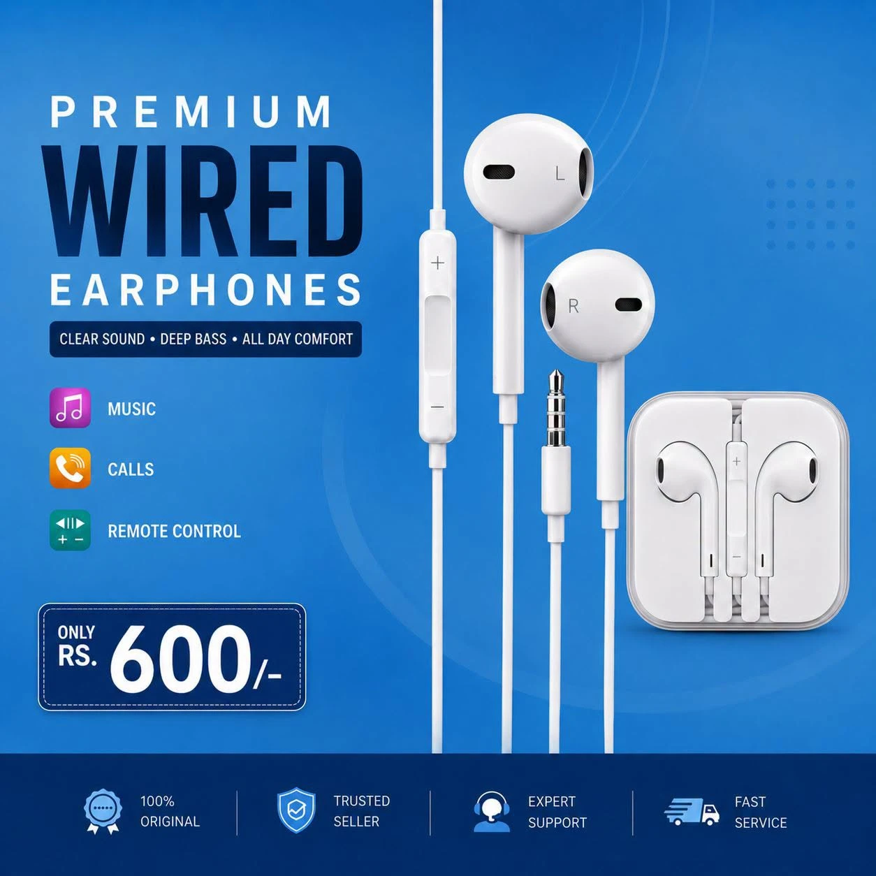 Premium Wired Earphones 3.5mm - Clear Sound - Deep Bass
