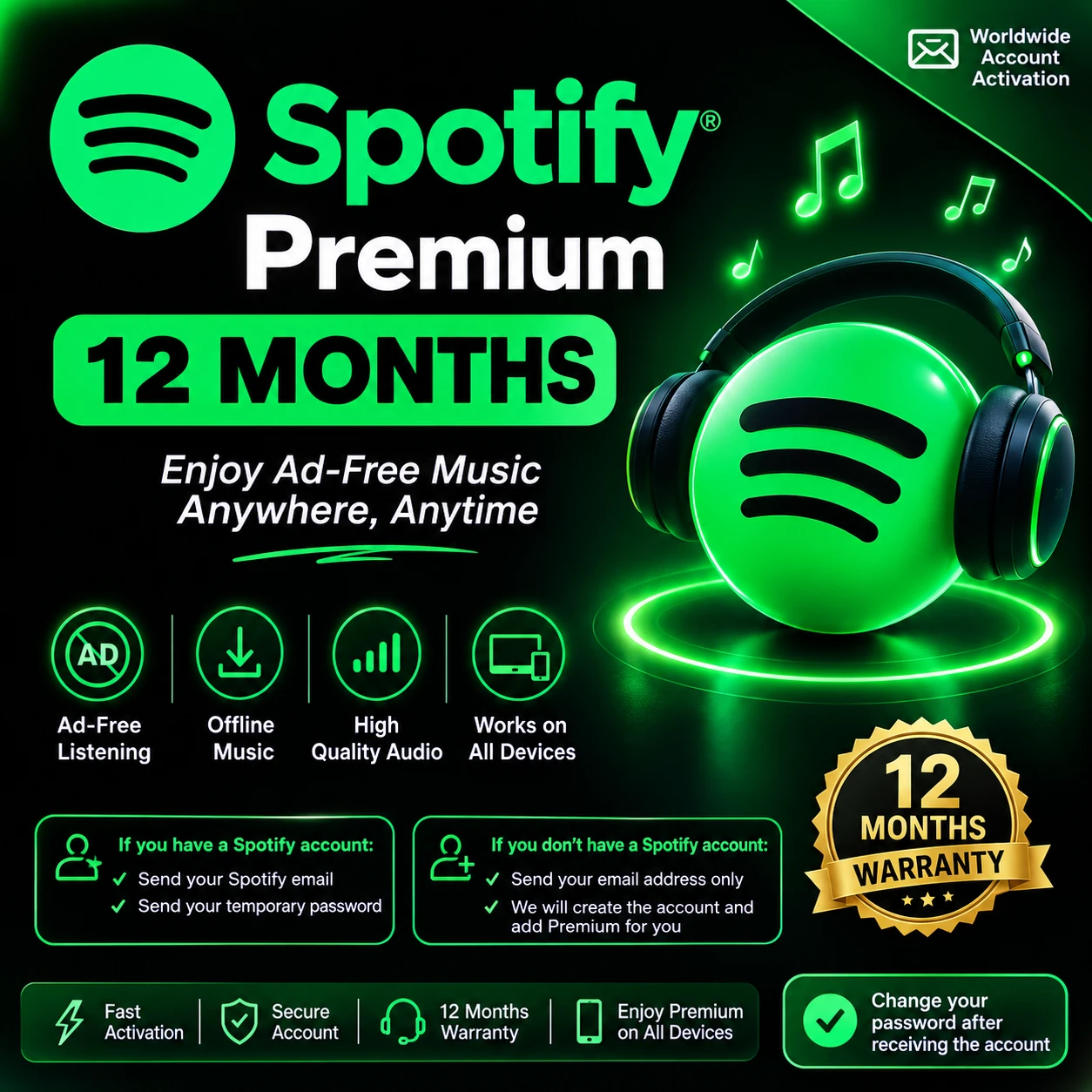 Spotify Premium 12 Months – Account Upgrade