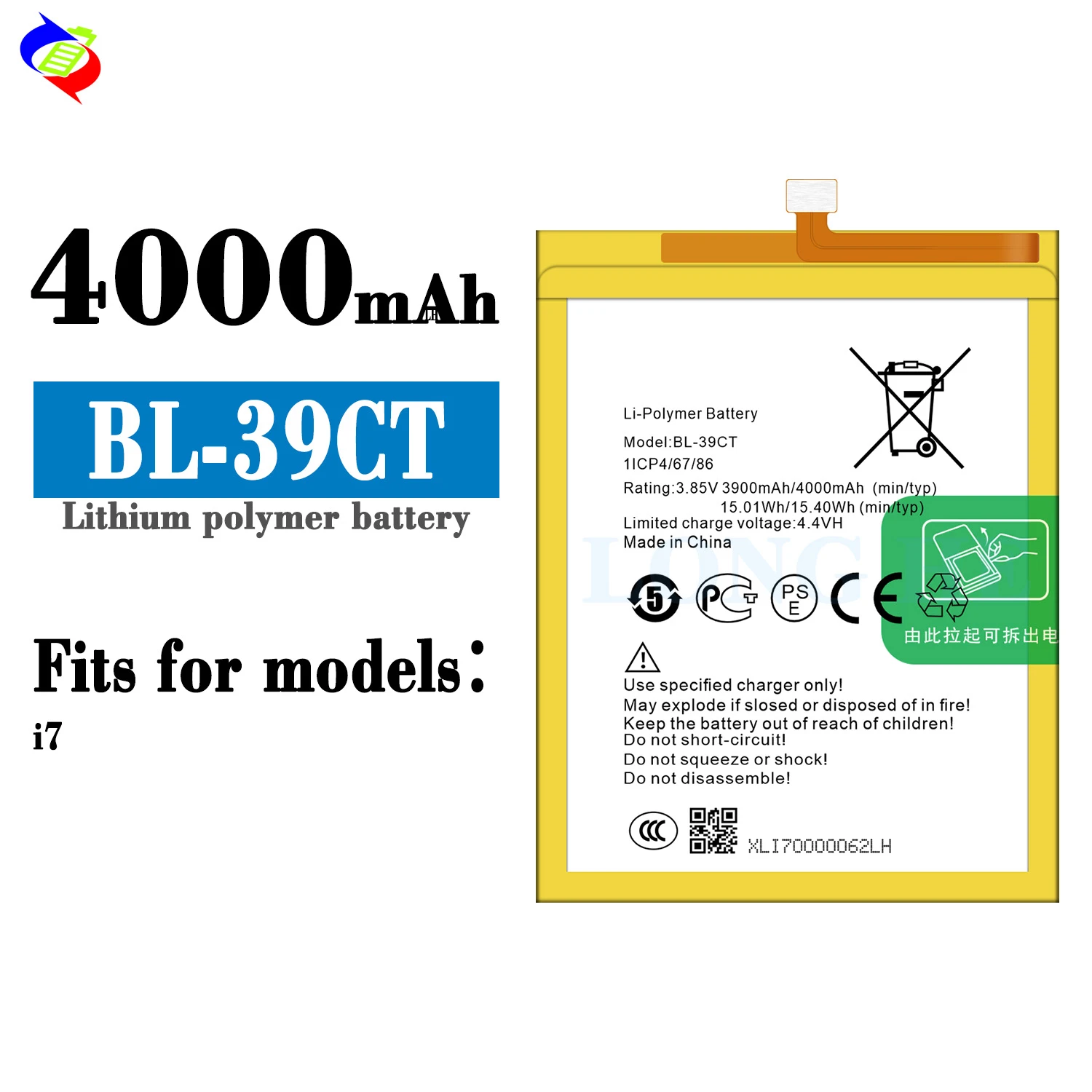 Tecno i7 Battery BL-39CT - 4000mAh 3.85v Battery OEM