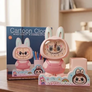 labubu cartoon clock & pen holder