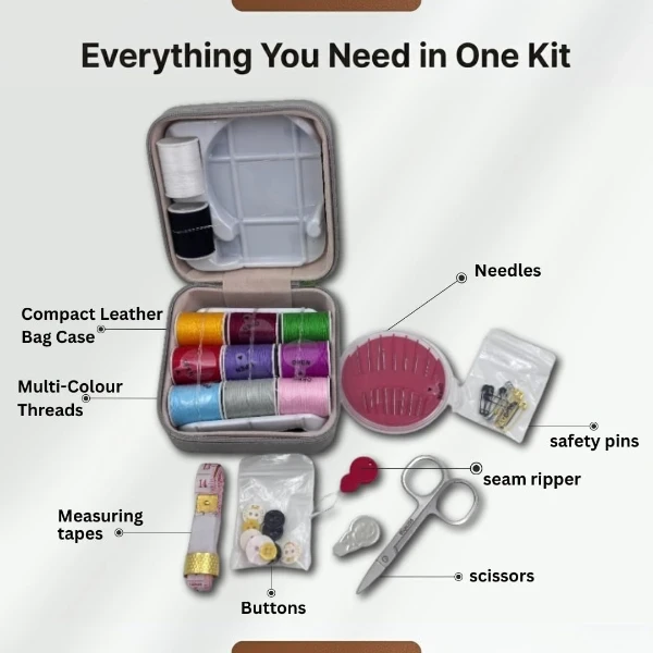 46 PCS Mini Sewing Kit with Leather Case - image 2