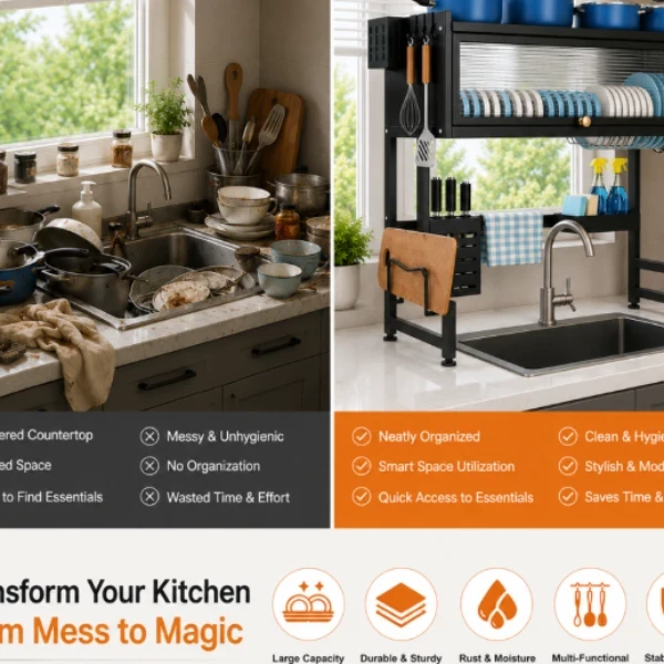 65 Cm Sink Top Dish Rack With Dust Proof Cabinet Door - image 5