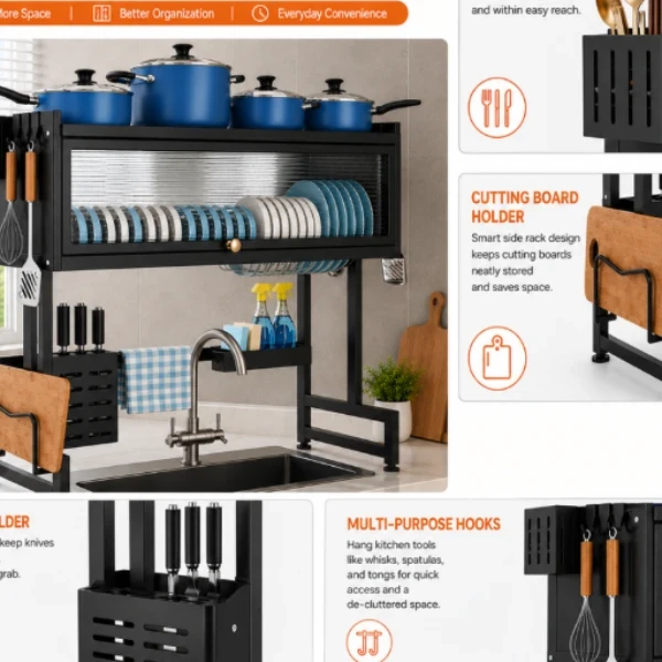 65 Cm Sink Top Dish Rack With Dust Proof Cabinet Door - image 4