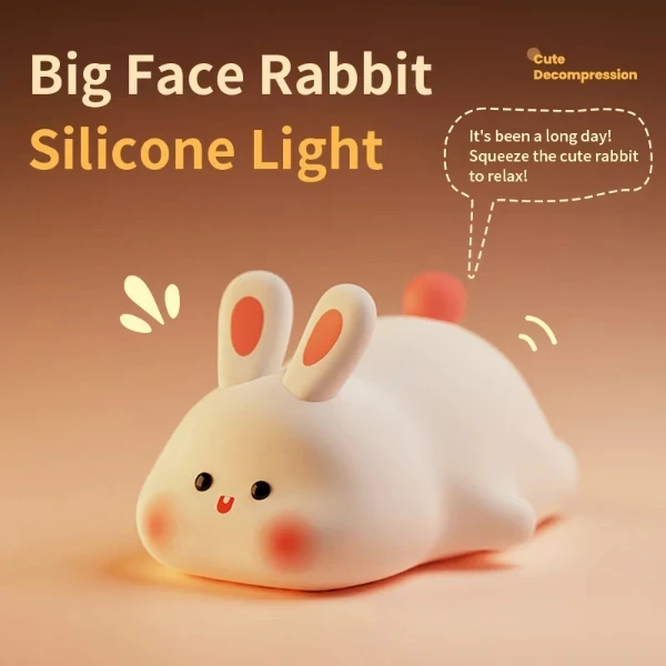 Cute Rabbit shaped 8 Colours Silicone Night Lamp - image 1