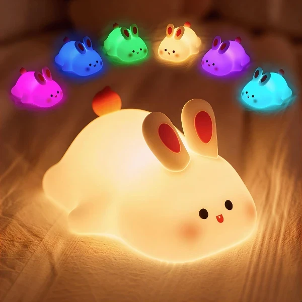 Cute Rabbit shaped 8 Colours Silicone Night Lamp - image 2
