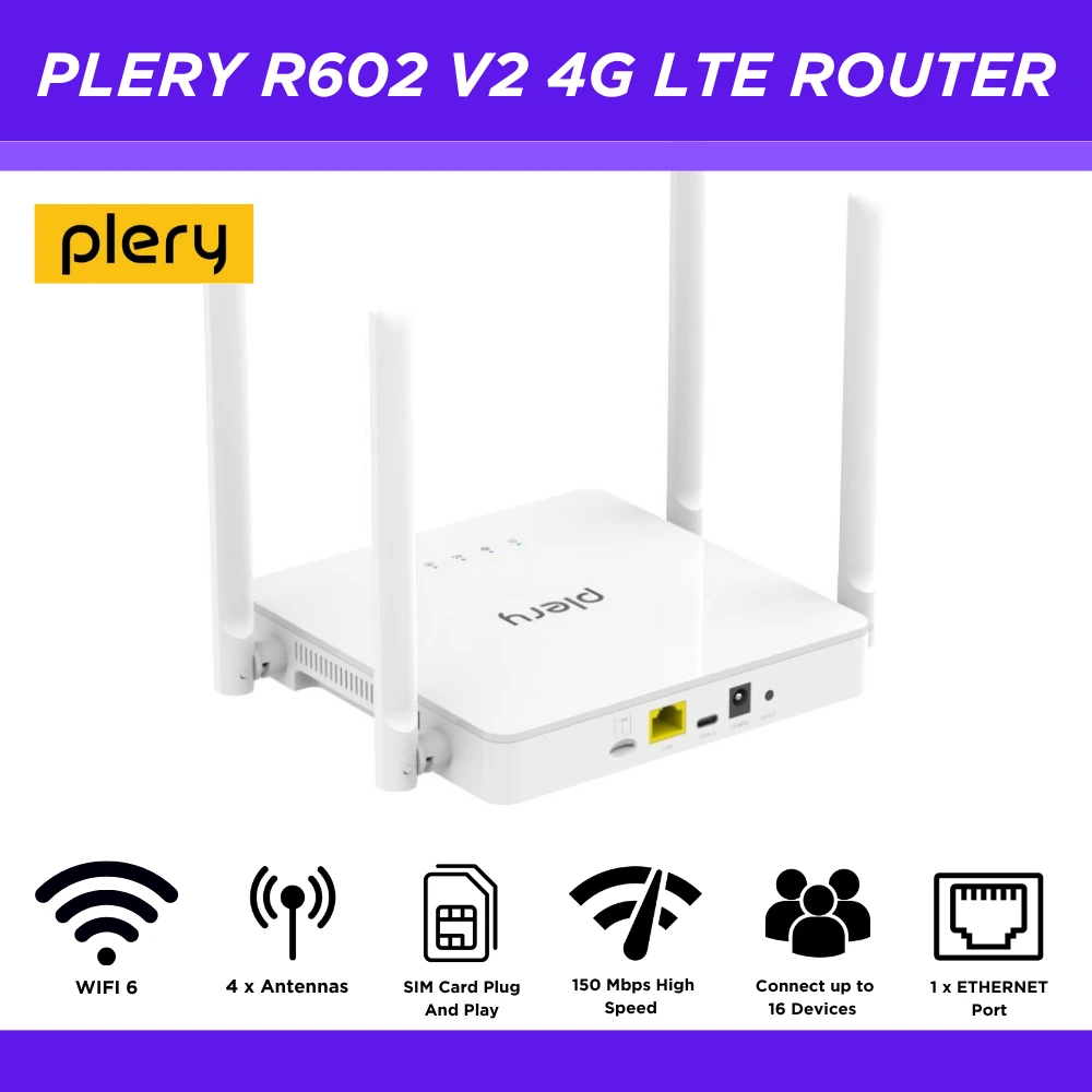 PLERY R602 (V2) WiFi 6 4G LTE Router All SIM Support