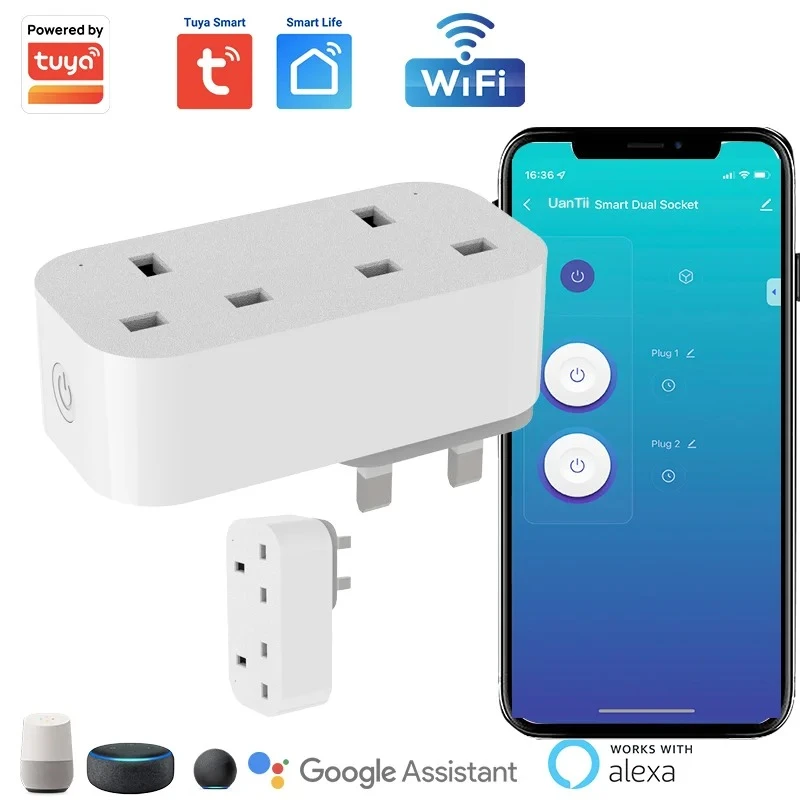 Tuya 13A Dual Smart WiFi Plug Socket Energy Monitor - image 6