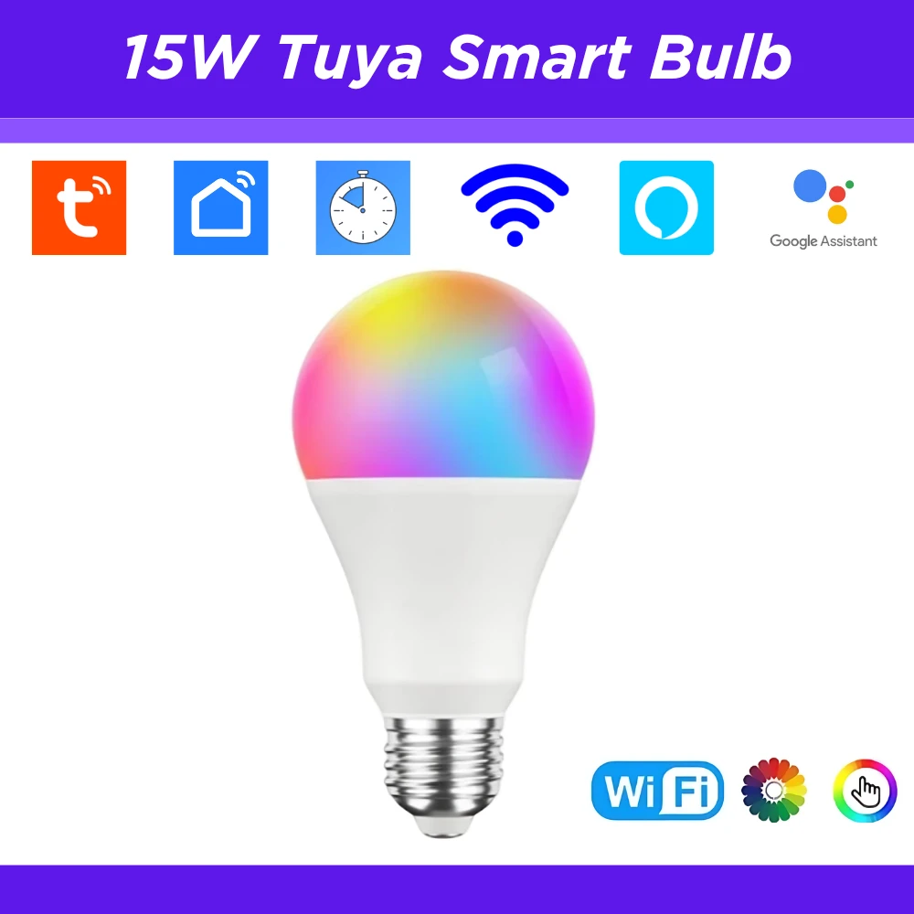 Tuya 15W Smart Bulb E27 RGB LED Alexa WiFi