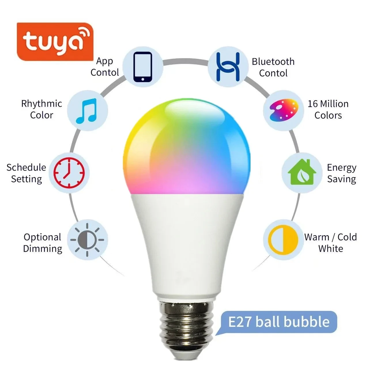 Tuya 15W Smart Bulb E27 RGB LED Alexa WiFi - image 2