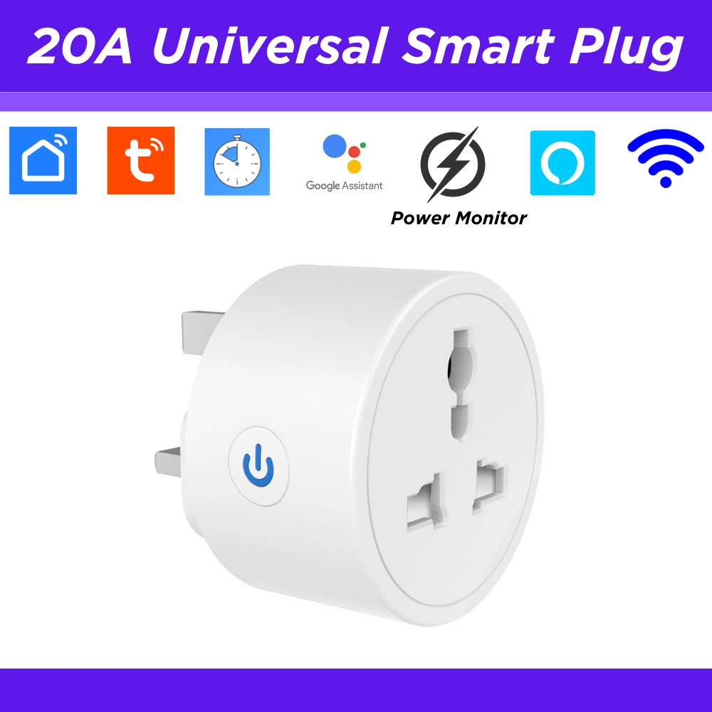 Tuya 20A Universal WiFi Smart Plug with Energy Monitor - image 1