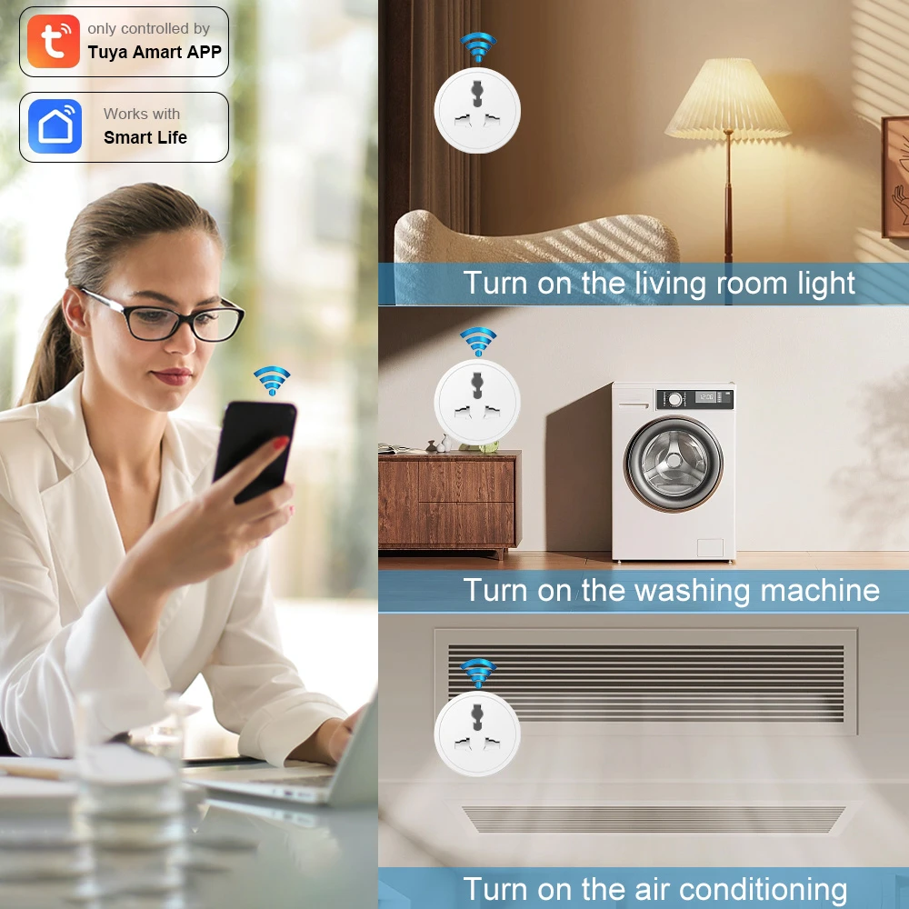 Tuya 20A Universal WiFi Smart Plug with Energy Monitor - image 5